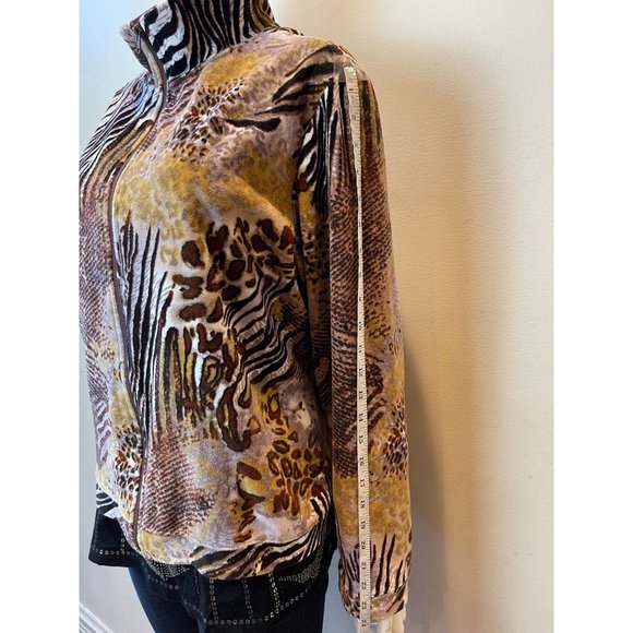 KAKTUS Women's Animal Print Velour Zip Up Lightweight Jacket Brown Size Medium - Picture 5 of 6